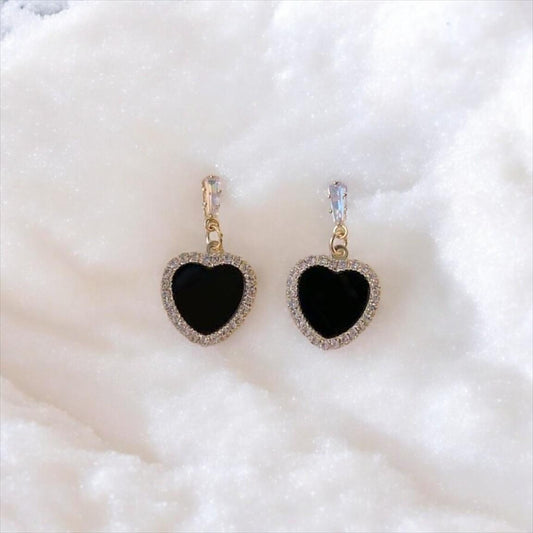 Heart Shape Pendant Drop Rhinestone Earrings