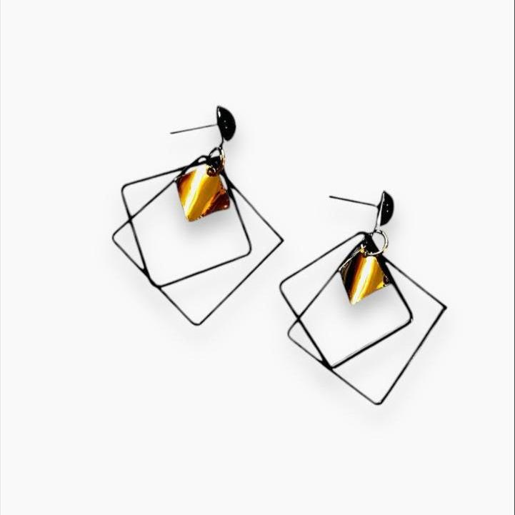 Piercing Concise Style Alloy Double Square Dangle Earrings