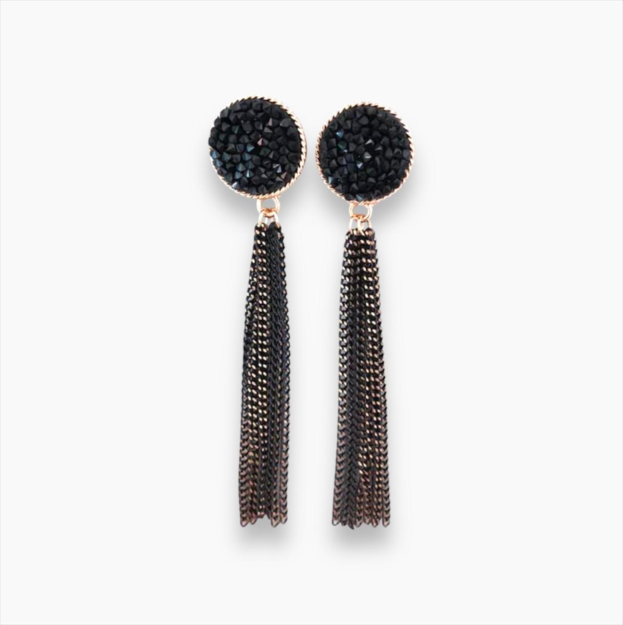 Sparkling Black Color Straight Thread Earrings