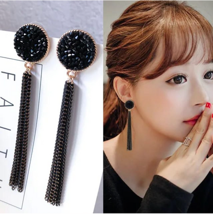 Sparkling Black Color Straight Thread Earrings