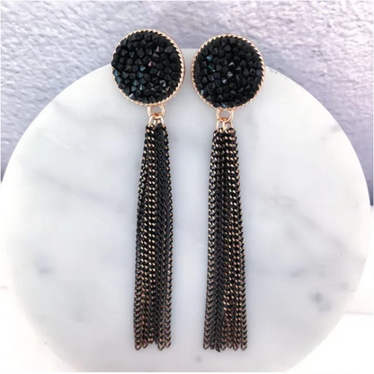 Sparkling Black Color Straight Thread Earrings