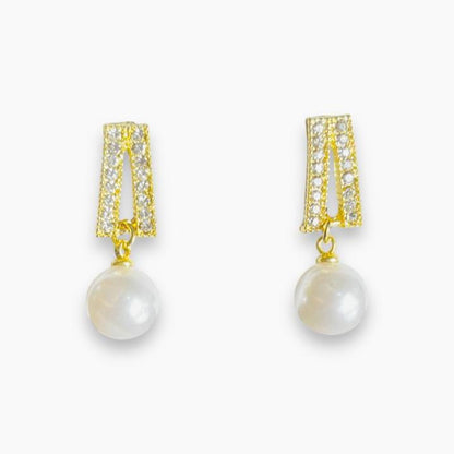 Gold Plated "A"-shaped Pearl Drop Earrings