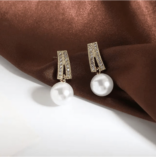 Gold Plated "A"-shaped Pearl Drop Earrings