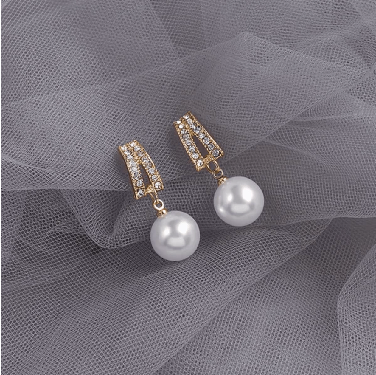 Gold Plated "A"-shaped Pearl Drop Earrings