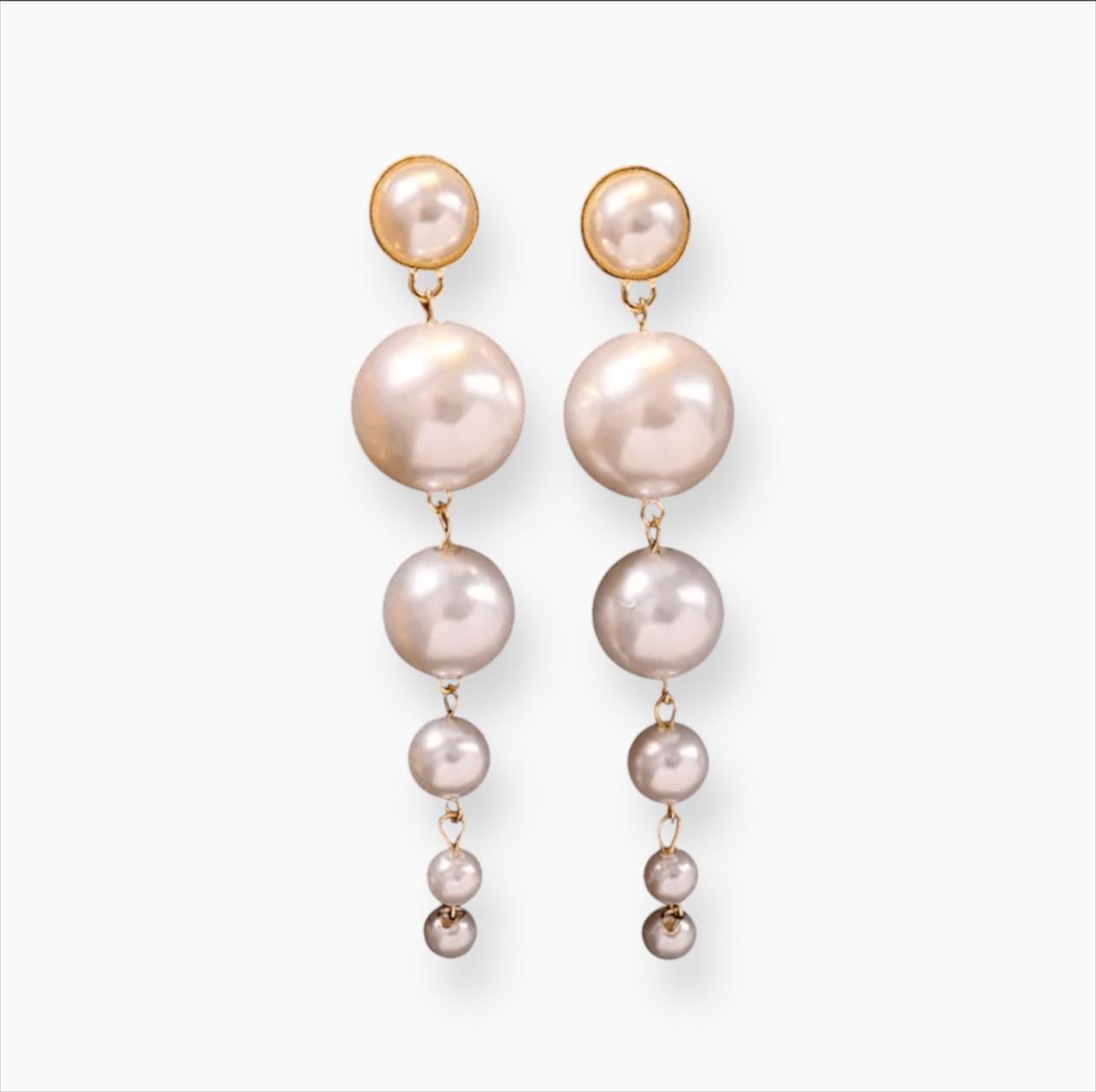 Elegant Long Gold Plated Pearl Dropping Earrings