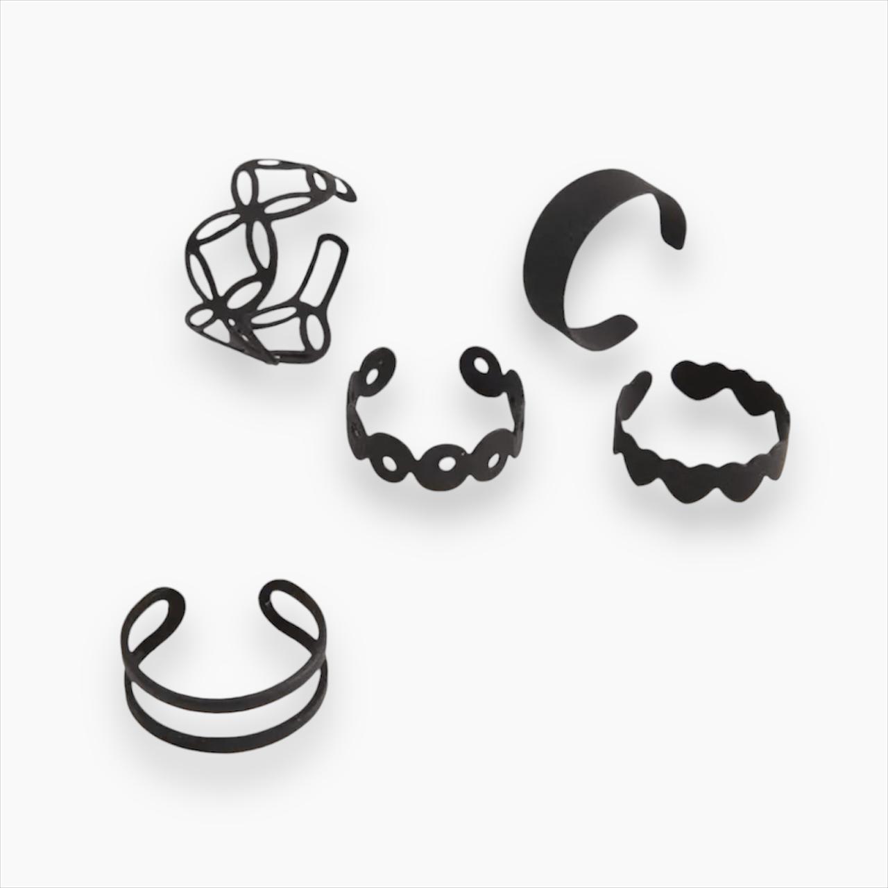 Black Punk Link Korean Ring Set of 5