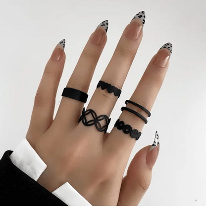 Black Punk Link Korean Ring Set of 5