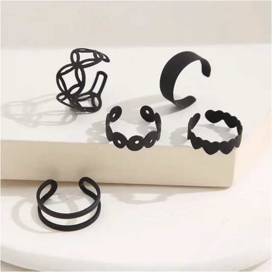 Black Punk Link Korean Ring Set of 5