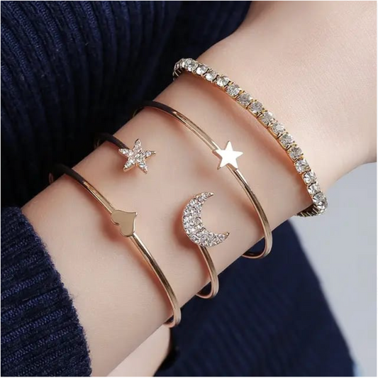 American Diamond Multilayer Star and Moon Bracelet