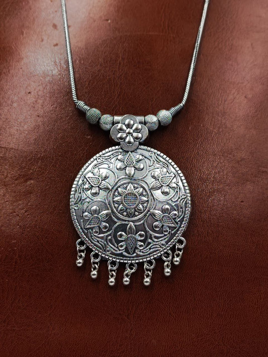 Floral Art Oxidised Chain Pendant | Best German Silver Necklace