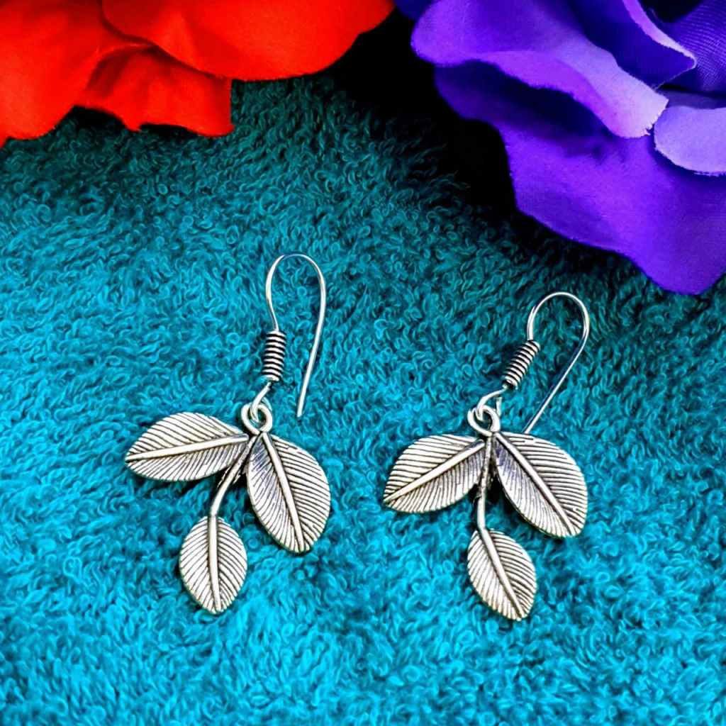 Leaf Design Hook Earrings in German Silver