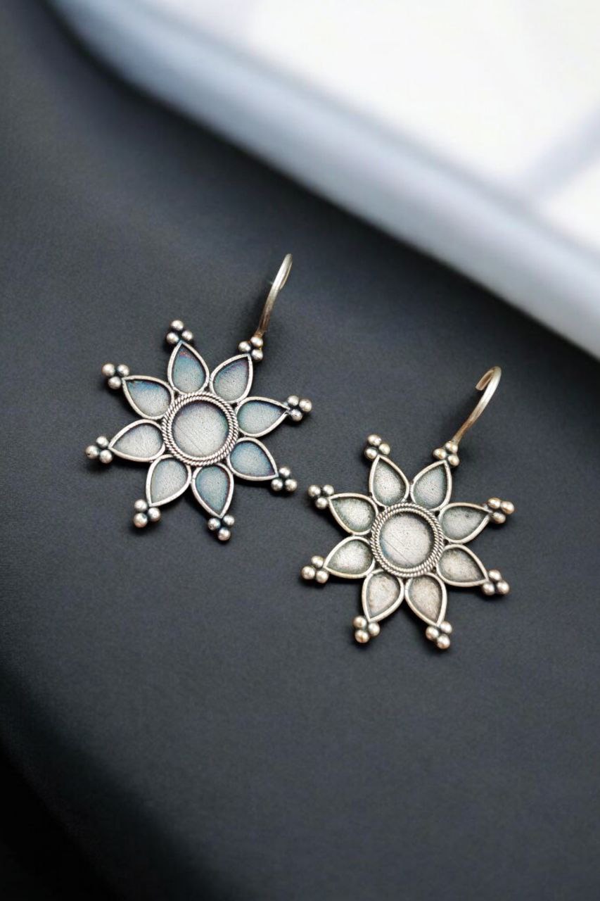 Silver Look alike Flower Earrings | Unique Hook Style Earring Jewellery