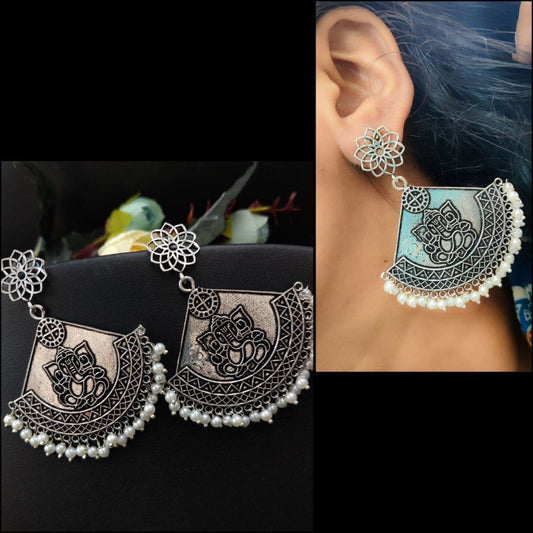 Silver Plated Oxidised Lord Ganesha Earrings