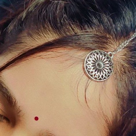 Silver Plated Round Shape Oxidised Maang Tikka For Girls