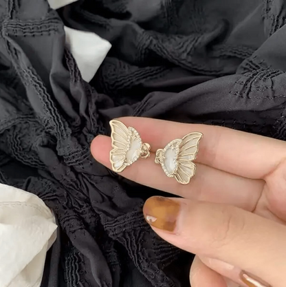 Trendy Double Sided Golden-White Butterfly Earrings