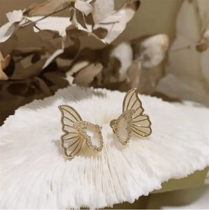 Trendy Double Sided Golden-White Butterfly Earrings