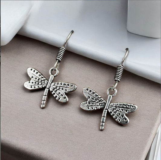 Butterfly German Silver Simple Hook Earrings for Office Wear