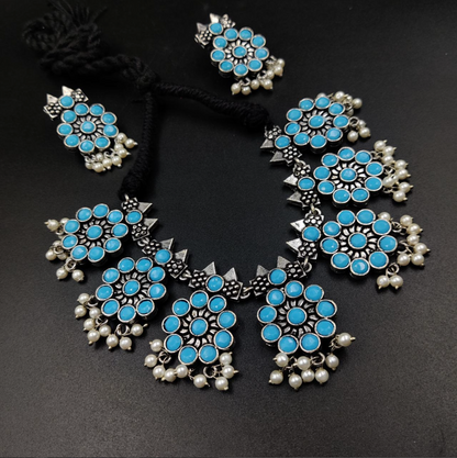 Ethnic Oxidised Stone Choker Set