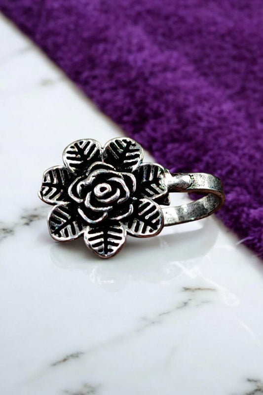 Oxidised Press Nosepin Flower Design | Unique Designer Nose-Pins