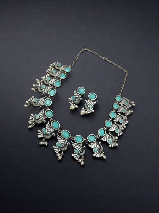 Oxidised Bird Design Choker Necklace Set | Traditional Jaipur Jewellery