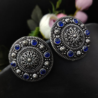 Round Shape Oxidised Stud Earrings