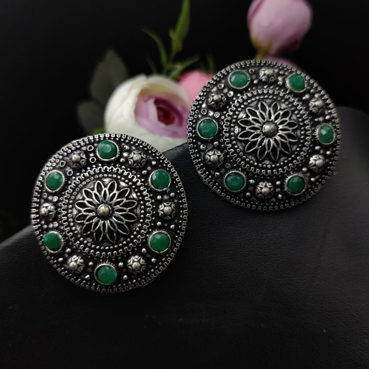 Round Shape Oxidised Stud Earrings