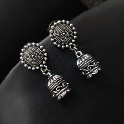 Silver Oxidised Jhumka Earrings | German Silver Earrings