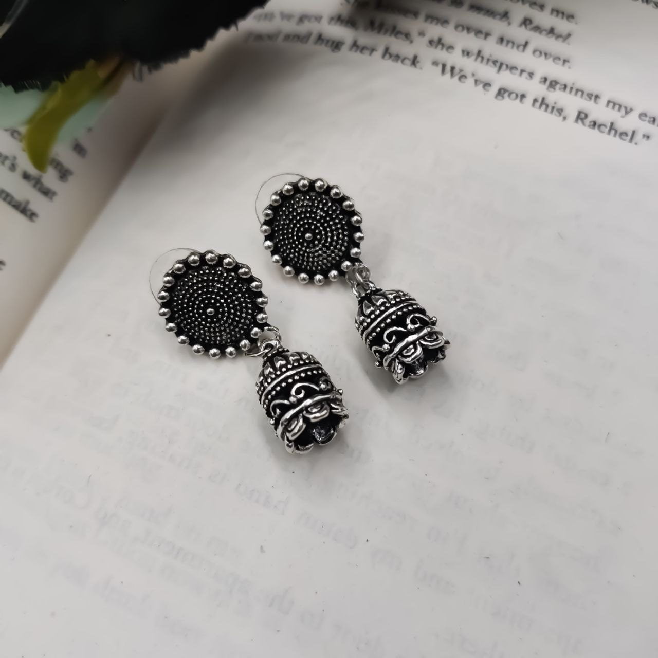 Silver Oxidised Jhumka Earrings | German Silver Earrings