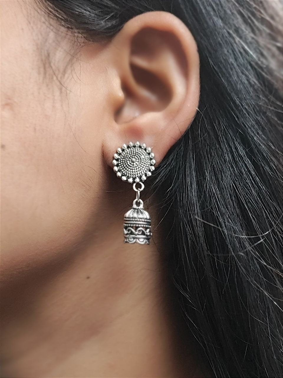 Silver Oxidised Jhumka Earrings | German Silver Earrings