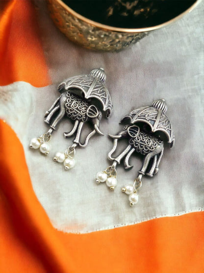 Antique Look Bollywood Style Elephant Stud Earrings