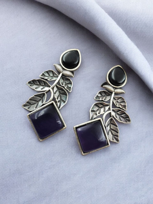 Designer Leaf Earrings With Monalisa Silver Replica Stud Earring